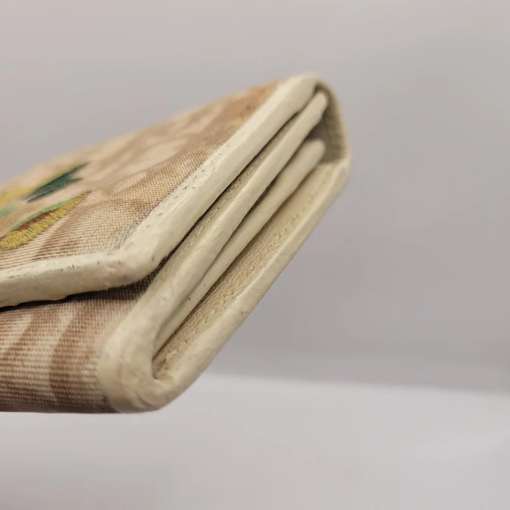 Dior Tan and Yellow Wallet with Floral Embroidery